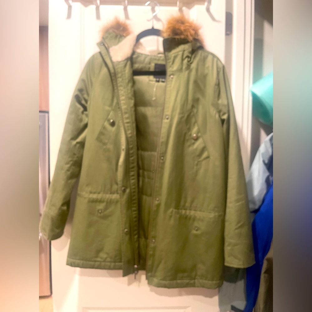 Women’s army green coat with fur - Barney’s.